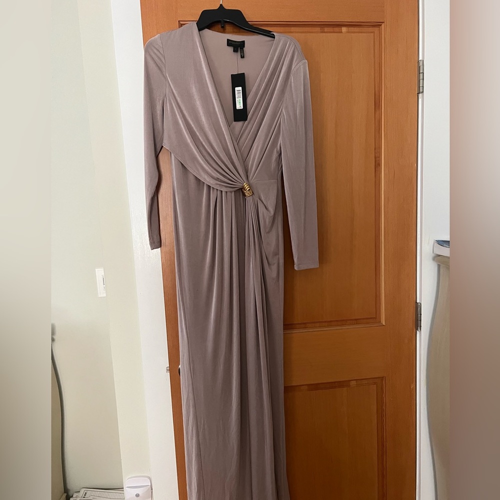 Elegant Taupe Long Sleeve Dress